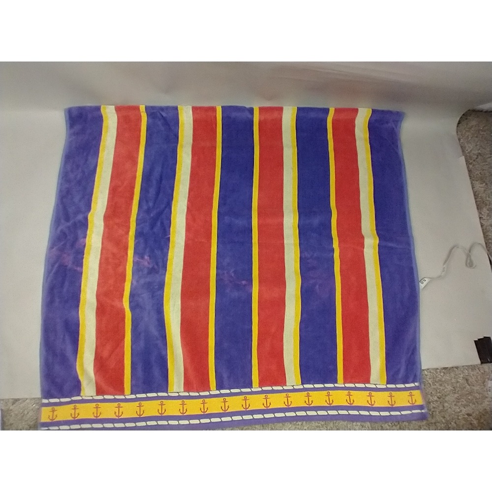 Vintage Cecil Saydah Karen Allen Egyptian Cotton Beach Towel Anchor Stripe 64x36